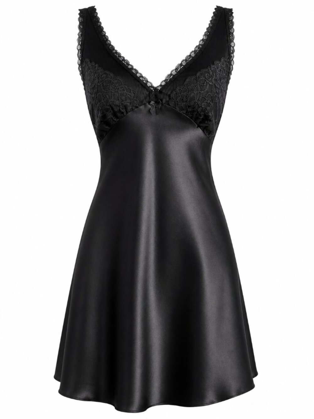 Jones New York Black Satin and Lace Chemise